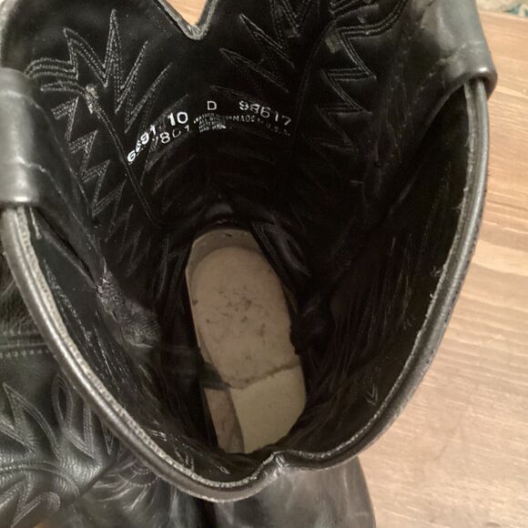 BLACK LEATHER PULL ON WESTERN COWBOY RIDING  MENS BOOTS SIZE 10 USA MADE VINTAGE - Picture 10 of 10